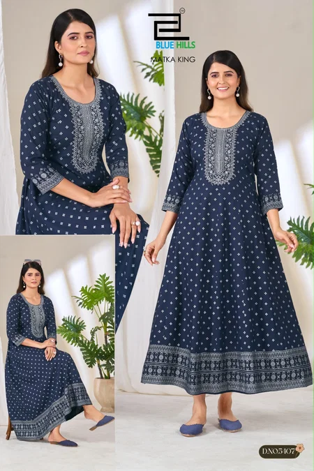 Matka King By Blue Hills Rayon Plus Size Anarkali Kurtis Collection
